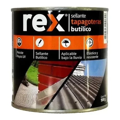 Sellante Tapagoteras Butílico Gris Bajo Lluvia 900 Grs Rex