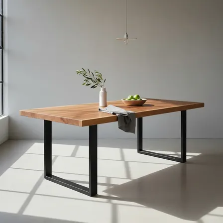 Mesa De Jantar Industrial Madeira Maciça Teca 150x90x78cm Tampo De Teca Preto