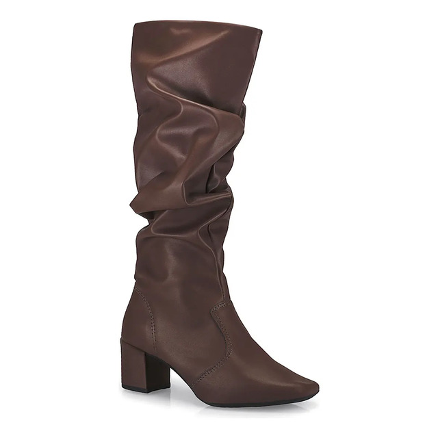 Bota Over Enrugada Cano Longo Com Ziper Salto Baixo Moda 452