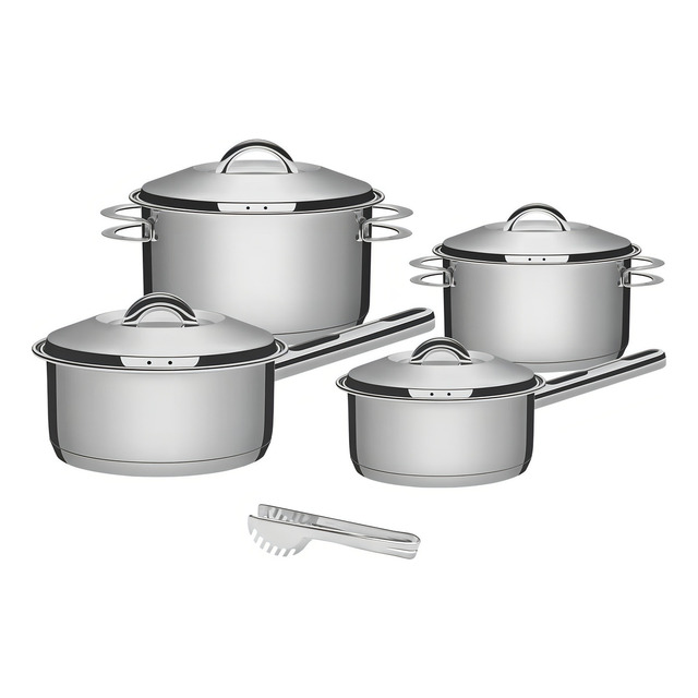 Jogo De Panelas Tramontina Aço Inox Solar 4 Peças + Pegador Jogo De Panelas Tramontina Aço Inox Solar 4 Peças + Pegador