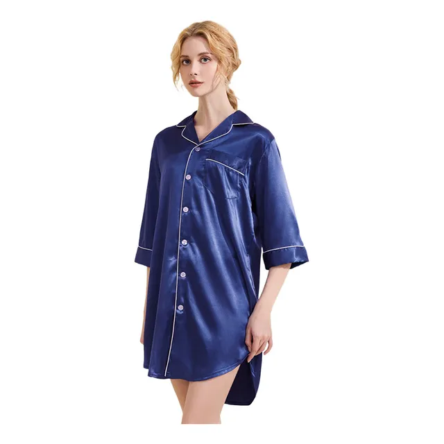 L Camisa De Pijama De Manga Larga Con Cuello En V Para Mujer