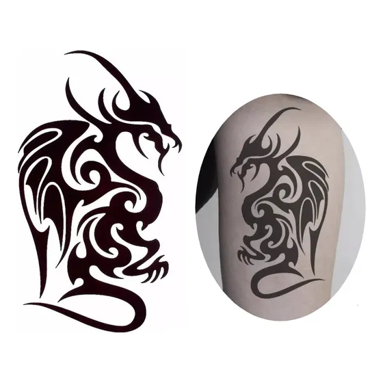 Tatuagem Temporária Tribal Dragão Inferno Anjo Mal