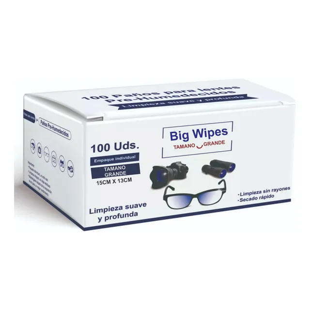100 Paños Humedos Big Wipes Limpieza Gafas Lentes Cámara Gar