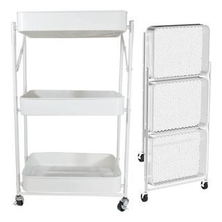 Carrito Multifuncional Plegable Metálico 3 Niveles Blanco Carrito Multifuncional Plegable Metálico 3 Niveles Blanco