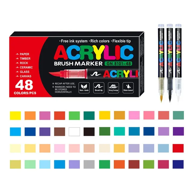 48 Plumones Punta Pincel Brush Pintura Acrílica
