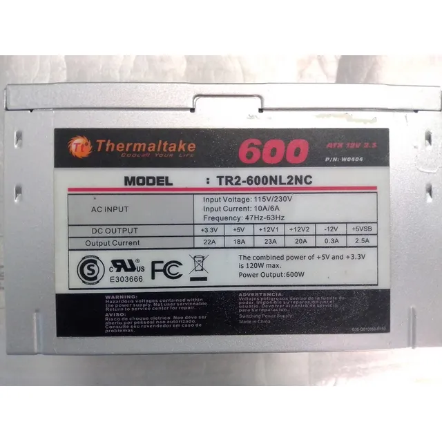 Fuente De Poder Real Atx 600w Tr2-600l2nc Thermaltake