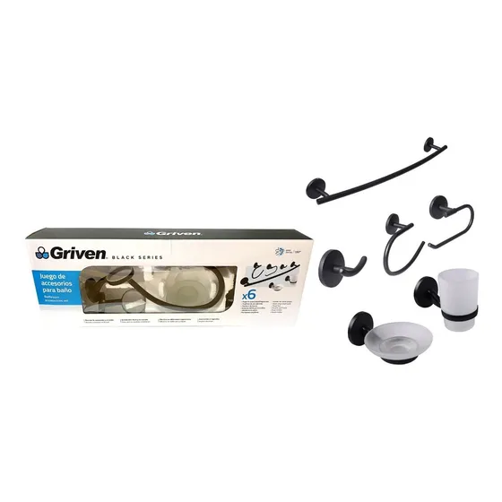 Accesorio De Baño 6 Piezas Metalico Negro