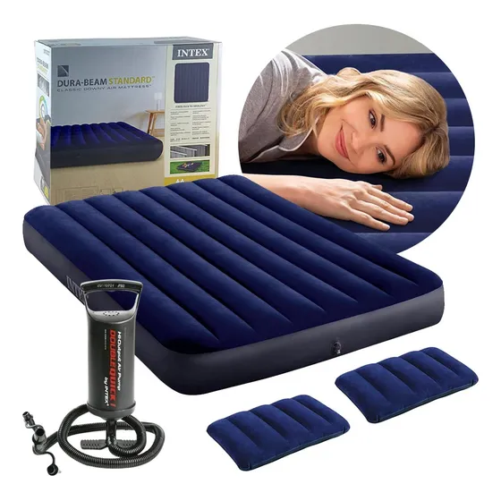 Colchao Inflavel Casal Veludo Bomba E 2 Travesseiro Intex