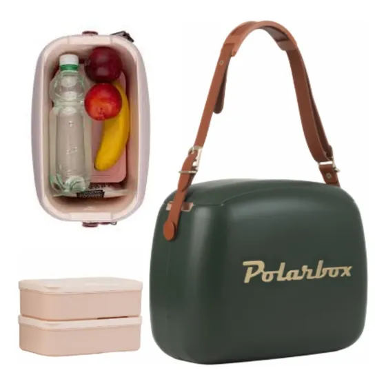 Bolsa térmica retro vintage, bolsa térmica, correa de piel, nuevo color verde, correa de piel verde bosque