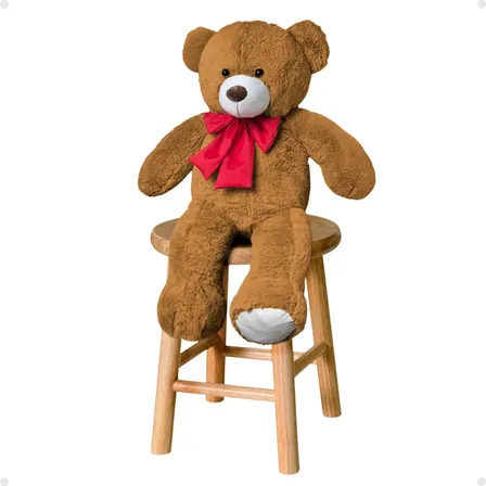 Ursinho De Pelúcia Teddy Com Laço Antialérgico Macio 50cm Cor Mel Com Vermelho