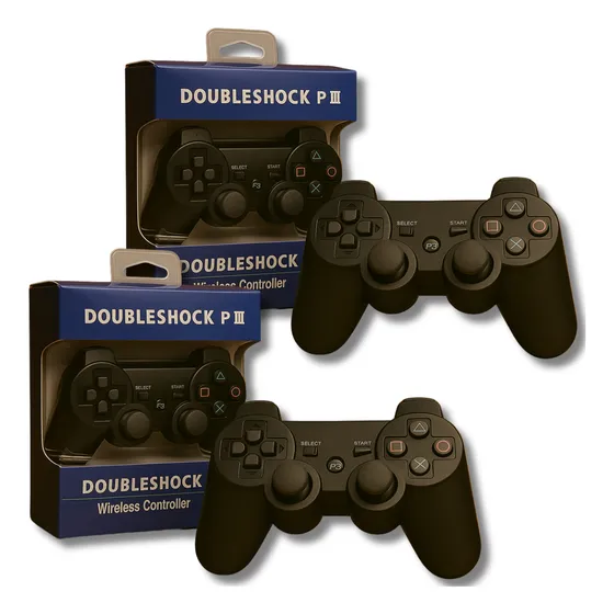 Kit 2 Controle Joystick Sem Fio Para Ps3 Com Cabo Carregador