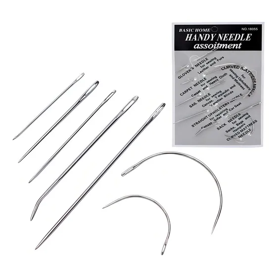 Agulha Costura Manual De Couro 7 Modelos 5 Retas E 2 Curvas Cor Aço inox