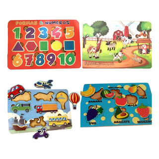 Kit 4 Quebra Cabeça Infantil Encaixe Em Mdf Educativo Kit 4 Quebra Cabeça Infantil Encaixe Em Mdf Educativo
