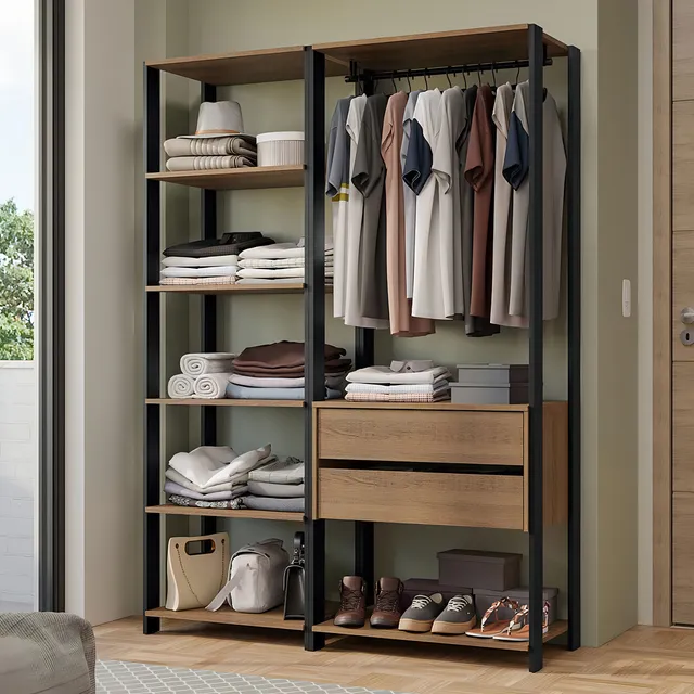 Ropero Modulado Abierto Madesa Valencia 129cm Marrón Negro