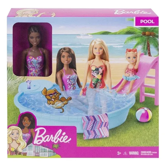 Barbie (morena) Piscina Con Tobogan Y Accesorios