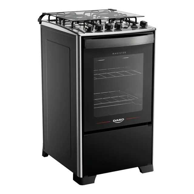 Fogão 4 Bocas A Gás Preto Com Mesa De Inox Dako Magister Grill 127/220v