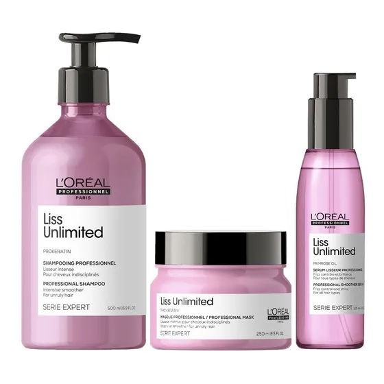 Shampoo 500ml + Mascarilla + Aceite Loreal Liss Unlimited