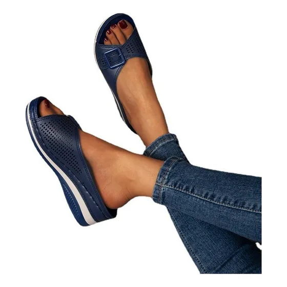 Sandalias Dama Slip-on De Liso Talón Inclinado Zapatilla [u]