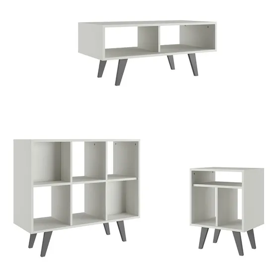 Juego De Living - Rack Para Tv + Mesa Ratona + Mesa Lateral Color Blanco