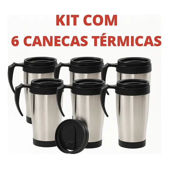 Kit 6 Caneca Térmica Viagem Aço Inox Duplo 400ml Oferta