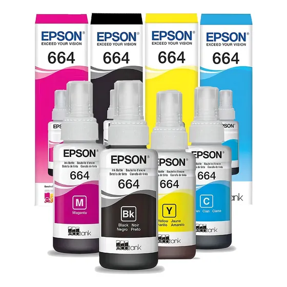 Tinta de impresora Epson 664 negra, cian, amarilla y magenta, 280 ml, 4 unidades