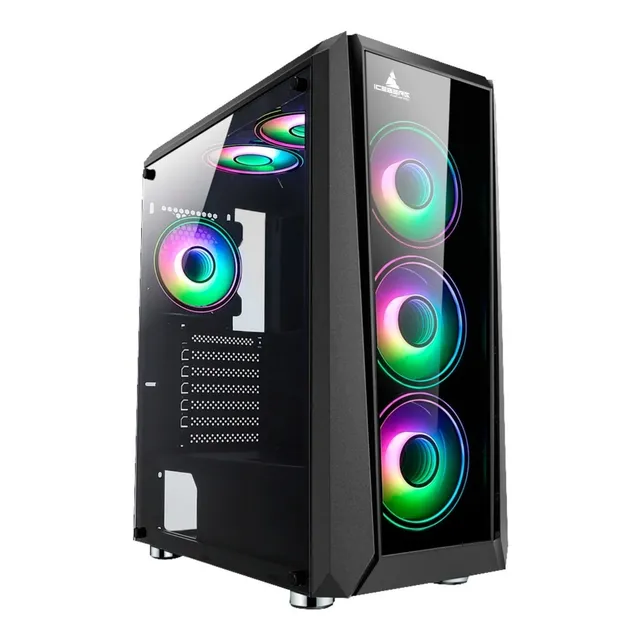 Chasis Caja Atx Gamer Iceberg Crystal G11 + 4 Fans Argb Aura Color Negro
