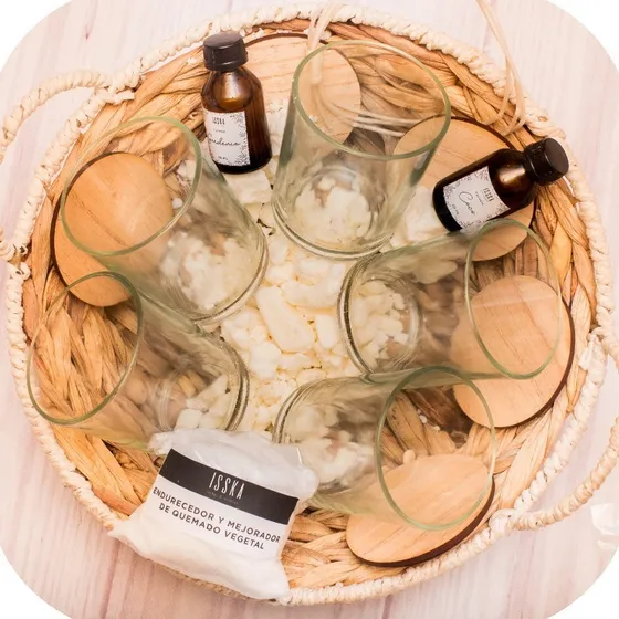 Combo Completo Para Hacer Velas De Soja + 5 Frascos Con Tapa