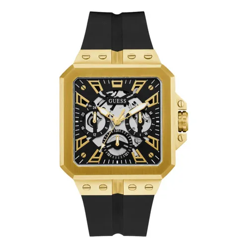 Reloj Para Hombre Guess Continental Color Plateado Gw0260g1 Color De La Correa Negro Color Del Bisel Dorado Color Del Fondo Dorado