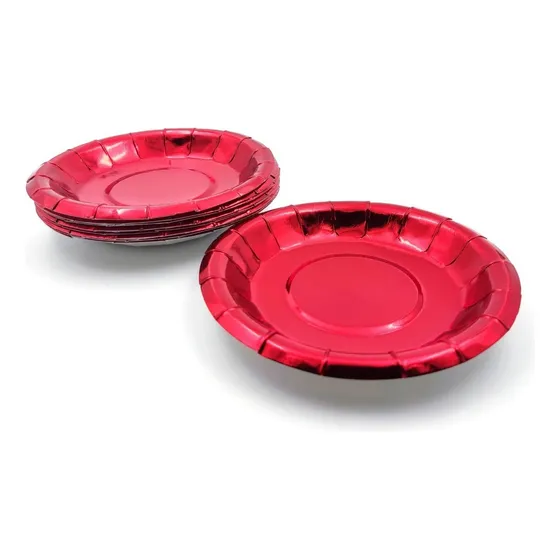 Plato Metalizado Torta Rojo Redondo X 10 Unidades