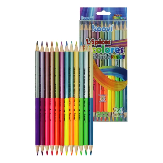 12 Lápices De Colores Dobles Largos Koovi Metalico/neón