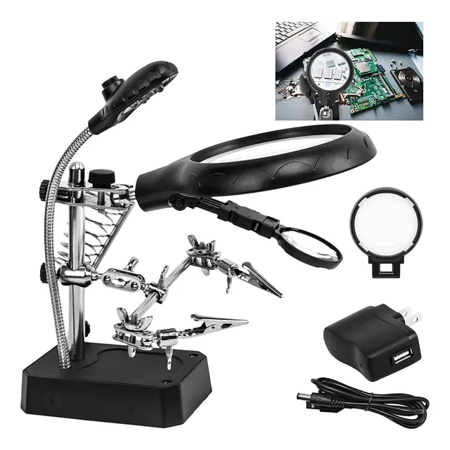 Lupa Con Luz Led Pinza Base Para Cautin Reparar Electrónicos