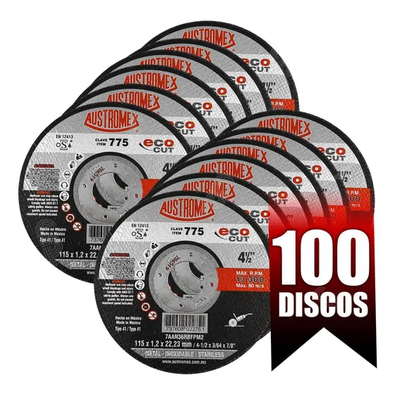 Disco Para Corte De Acero Inox Austromex 775 115mm 100pz Color Negro Gris
