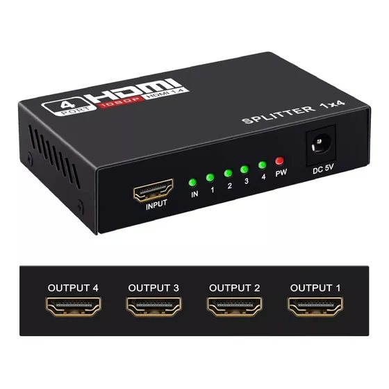 Splitter Hdmi 1 En 4 Salidas 4k Uhd Hd 1080p 4 Puertos