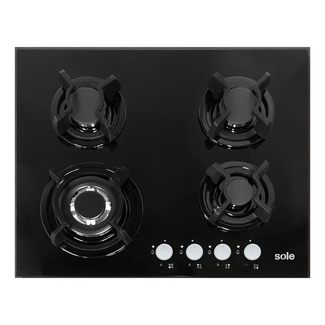 Encimera Vidrio Templado Sole A Gas 60cm Solco034 Color Negro