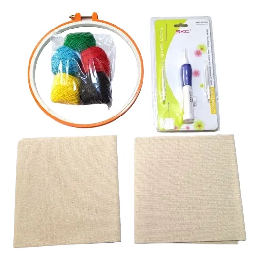 Kit Basico Aguja Magica O Punch Needle: Aguja Tela Aro Hilos