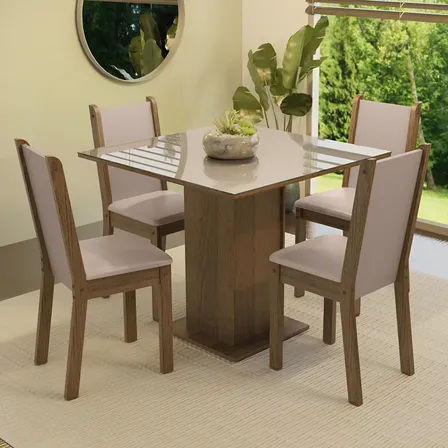 Sala De Jantar Mesa Tampo De Vidro 4 Cadeiras Tifani Madesa Cor Rusticcremasintetico Bege Xmmdja040165