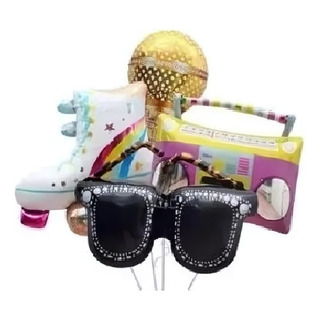 Pack 4 Globos Metalizado Patin Microfono Radio Anteojos 70cm Pack 4 Globos Metalizado Patin Microfono Radio Anteojos 70cm