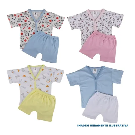 Kit Pijama Verão Conjunto Bebe Criança Manga Curta