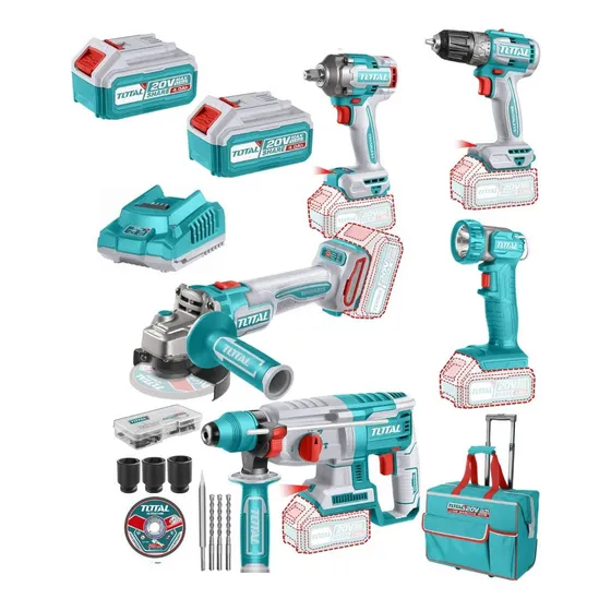 Atornillador + Amoladora + Linterna + Kit 20vtotal Tckli2058