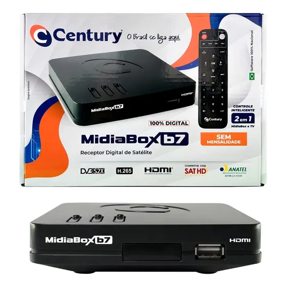 Receptor Midiabox Century Hd Digital C/cabo P2 Tv Tubo E Led Cor Preto
