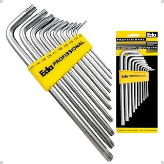 Eda Jogo Chave Torx Tipo L 10 Peças T9 a T50 Aço Carbono Eda