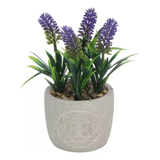 Planta Artificial Interior Decoración Lavanda Maceta Cemento