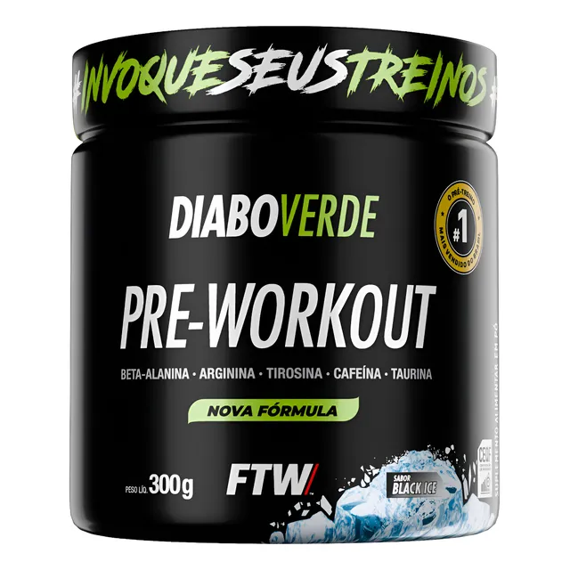 Suplemento Em Pó Cafeína Pre Treino Pre Workout Pote 300g Sabor Black Ice Ftw - Diabo Verde