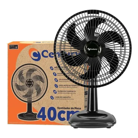 Ventilador De Mesa Century 40cm 126w 6 Pás Preto Oscilante Turbo 40 Cm 60hz 220v Plástico