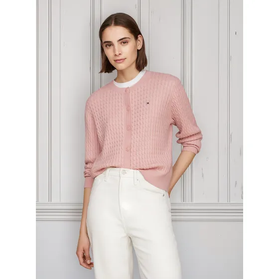 Cárdigan Rosa  Trenzado Cuello Redondo Tommy Hilfiger