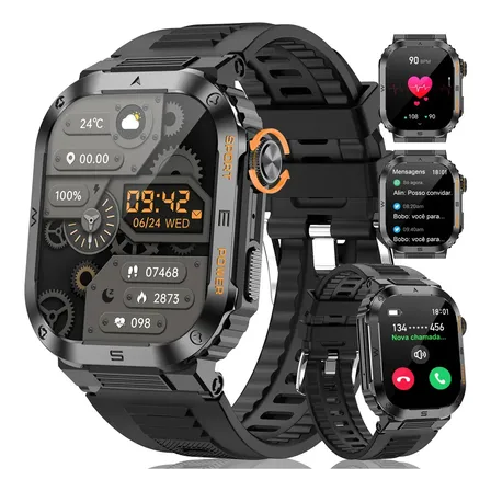 Relógios Inteligentes Masculino Esportes Smartwatch 400mah Sos 100+esportivos Frequência Cardíaca, Oxigênio No Sangue, Monitoramento Do Sono Compatível Com Android E iPhone Preto