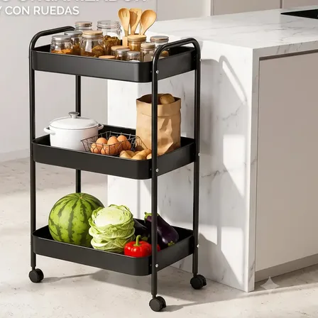 Carrito Organizador Sacre Solutions 3 Niveles Acero Negro Ruedas