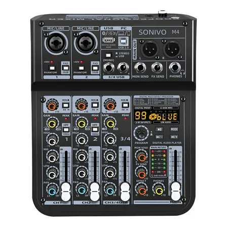 Mesa De Som Digital 4 Canais Mixer Bluetooth Com Usb E 99dsp 127/220v