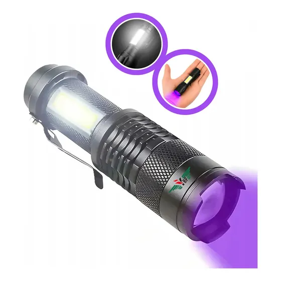 Lanterna Uv Led Potente Luz Negra Ultravioleta Detecta Escorpião Nota Falsa Dinheiro Seca Unha Resina Cob Lateral Cor da Luz Roxa