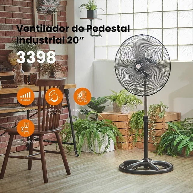 Ventilador De Pedestal Pie Mytek 3398 20 Pulgadas Metálico Cantidad de aspas 3 Estructura Negro Aspas Gris Diámetro 50.8 cm Frecuencia 60 Hz Material de las aspas Metalicas